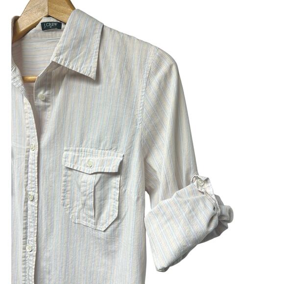J Crew White Vertical Pastel Pinstripes Button Up Cotton Blouse Sz Small Medium - Picture 4 of 6